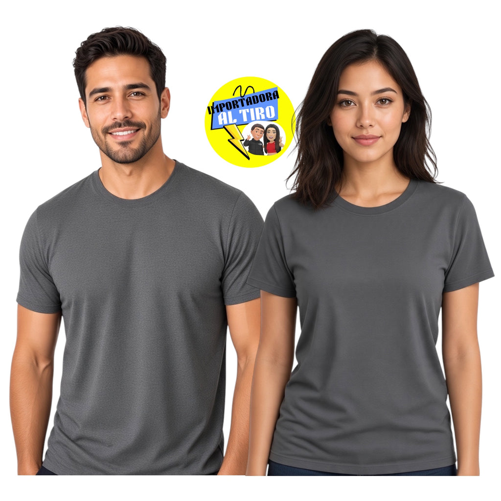 POLERA UNISEX GRIS JASPEADO OBSCURO ALGODÓN